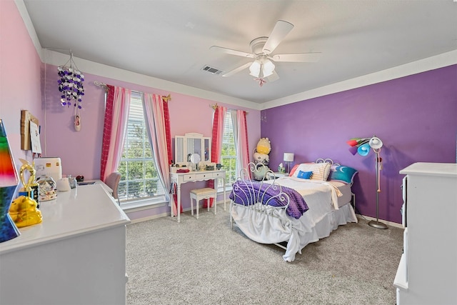 bedroom featuring carpet and ceiling fan