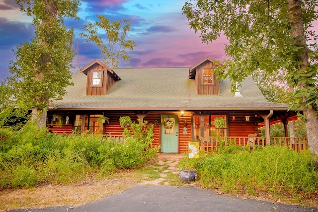 log-style house with a porch