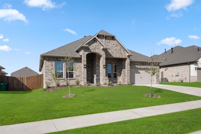 view of front facade with a front lawn and a garage