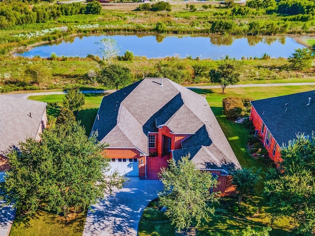 bird's eye view featuring a water view