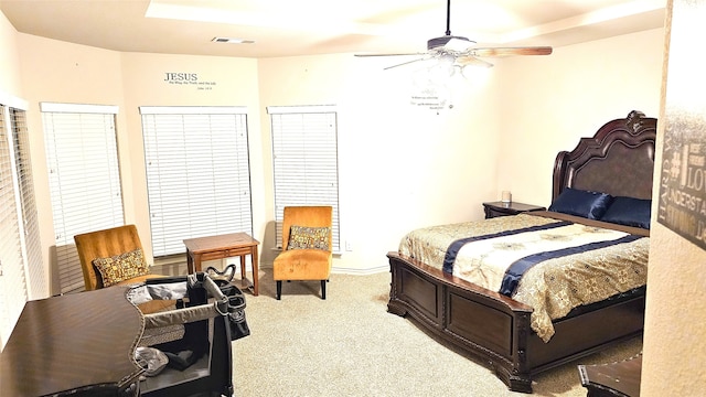 bedroom featuring carpet flooring and ceiling fan