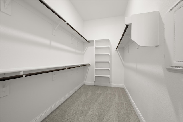 spacious closet featuring light colored carpet