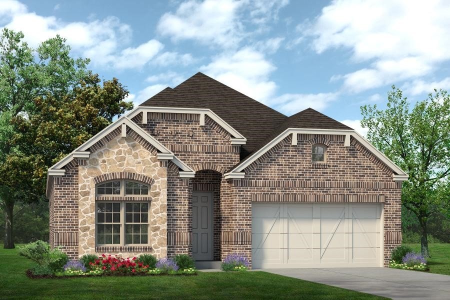 view of front facade featuring a front yard and a garage