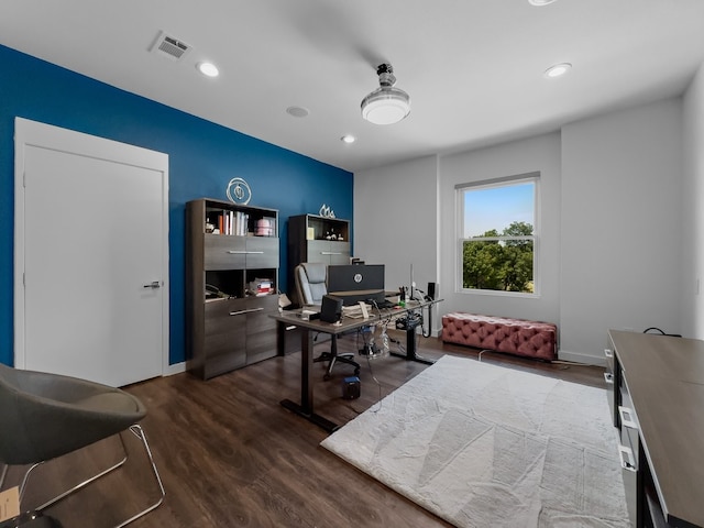 home office featuring hardwood / wood-style floors