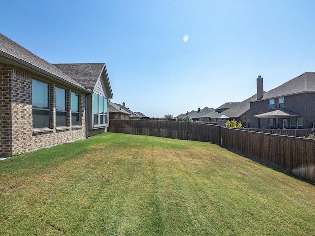 view of yard featuring a residential view and a fenced backyard