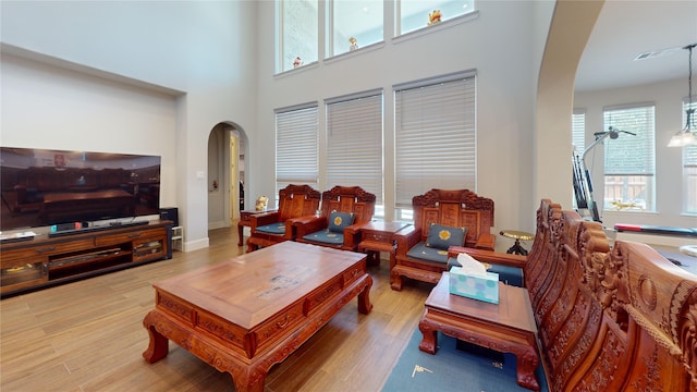 living room with light hardwood / wood-style flooring