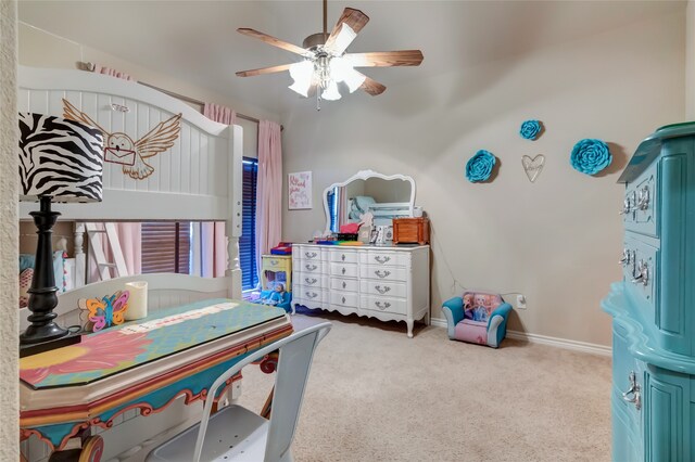 recreation room featuring ceiling fan and carpet floors