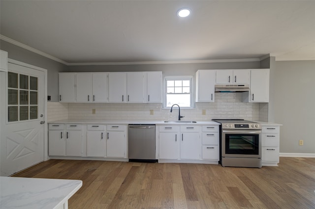 kitchen with white cabinetry, appliances with stainless steel finishes, and sink