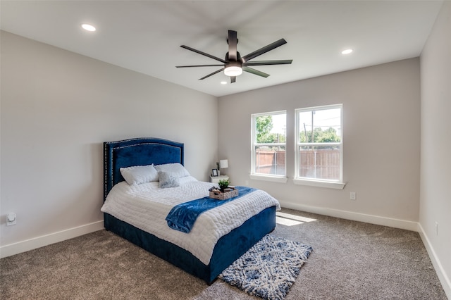 bedroom featuring carpet and ceiling fan