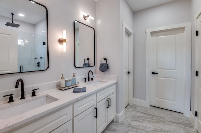 bathroom with vanity and walk in shower