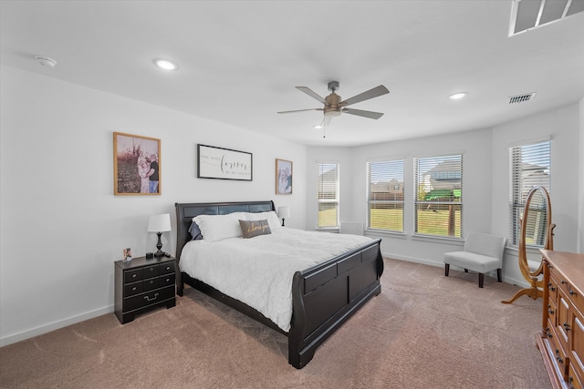 bedroom featuring carpet and ceiling fan