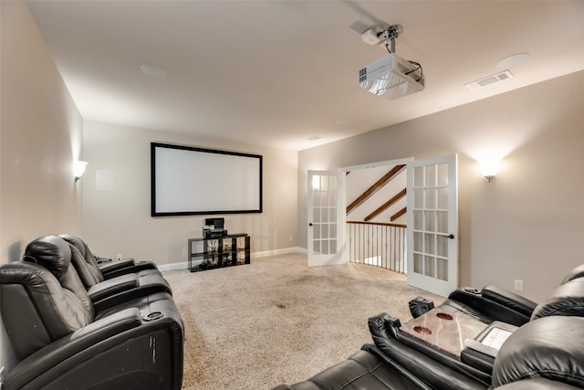 home theater room with carpet