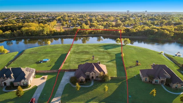 aerial view with a water view