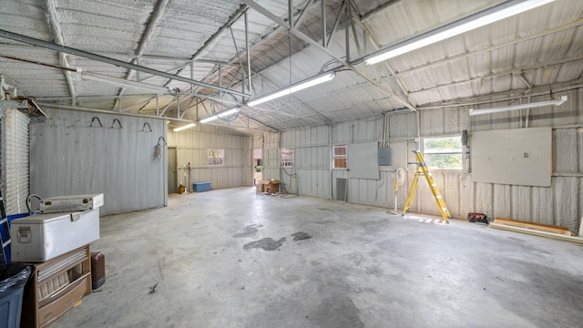 garage with metal wall