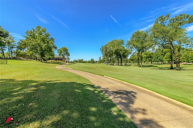 view of property's community with a lawn