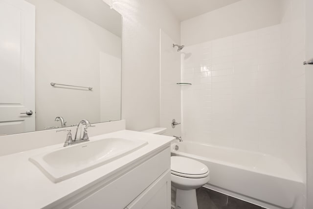 full bathroom with toilet, shower / tub combination, vanity, and tile patterned flooring