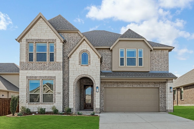 view of front of house with a garage and a front yard