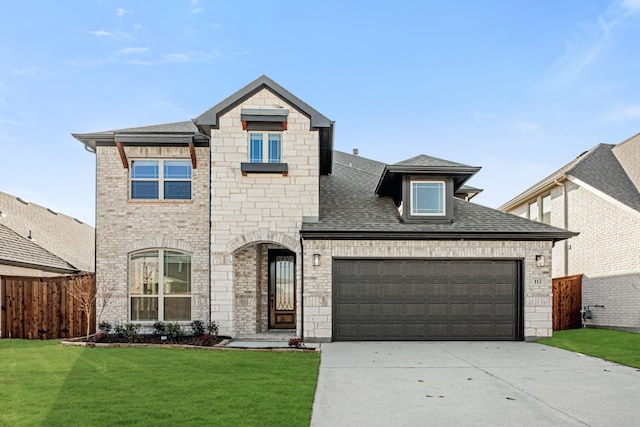 view of front facade featuring a front yard and a garage