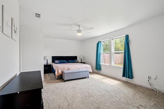 bedroom featuring carpet flooring and ceiling fan