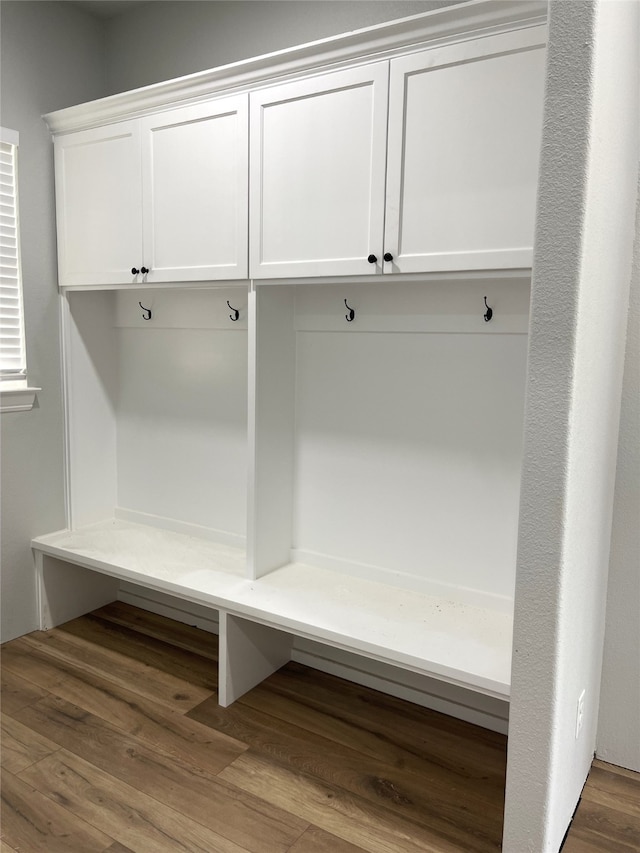 mudroom with hardwood / wood-style flooring