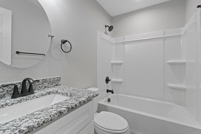 full bathroom with shower / bathtub combination, toilet, and vanity