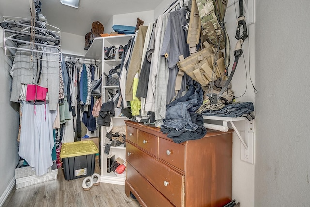 walk in closet with light wood-type flooring