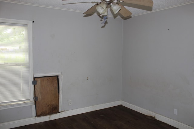 929 Forsythe St, Carthage, TX 75633 - empty room with wood finished floors, baseboards, a ceiling fan, a textured ceiling, and crown molding
