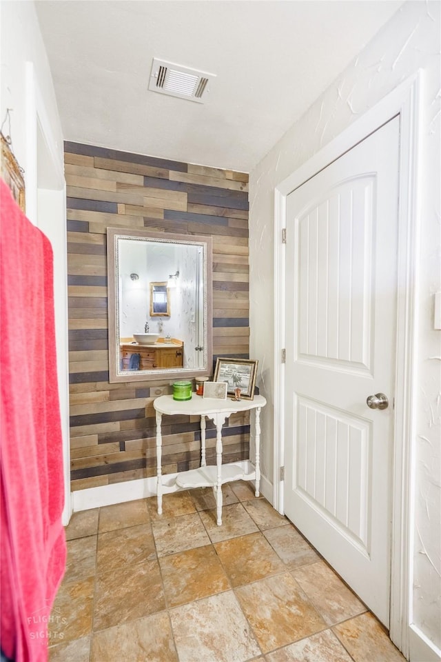 corridor with wooden walls