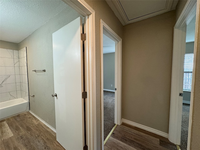 interior space with carpet floors and a textured ceiling