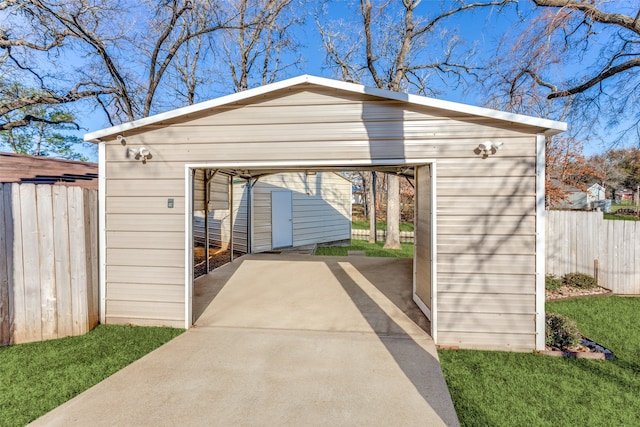 garage with a yard