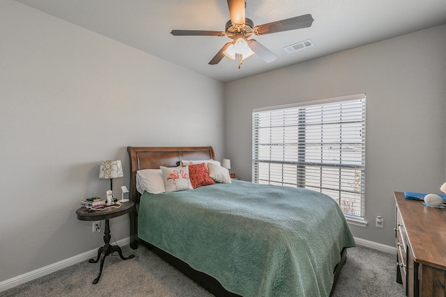 bedroom featuring carpet and ceiling fan