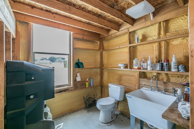 bathroom featuring toilet, concrete flooring, and sink