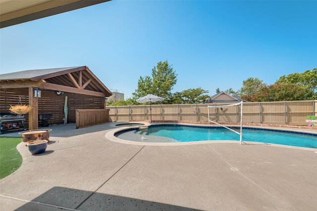 view of swimming pool with a patio