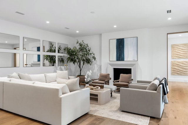 living room with light hardwood / wood-style floors