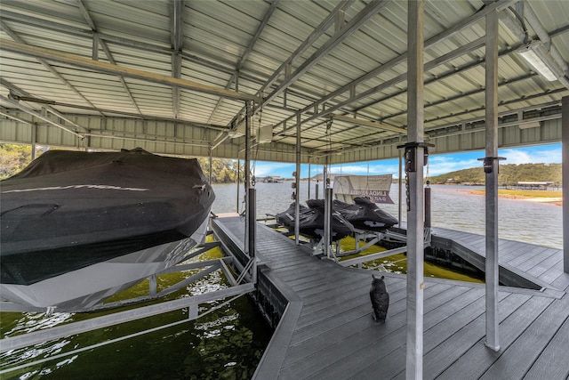 view of dock featuring a water view