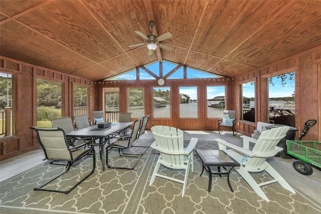 sunroom featuring a wealth of natural light, wood ceiling, and lofted ceiling