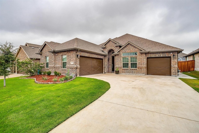 view of front of home with a garage and a front yard