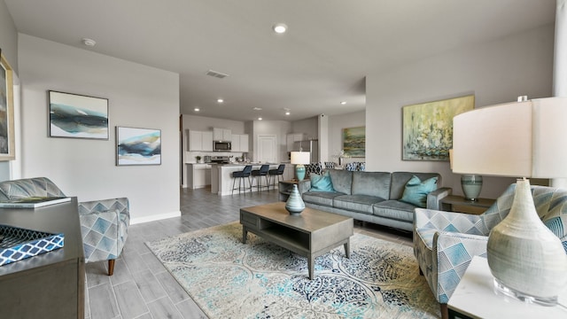 living room with light wood-type flooring