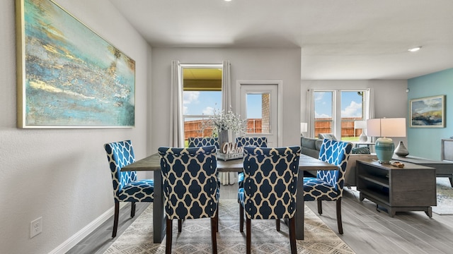 dining area with light hardwood / wood-style flooring