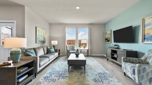 living room featuring light hardwood / wood-style flooring