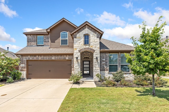 view of front of house featuring a front yard and a garage