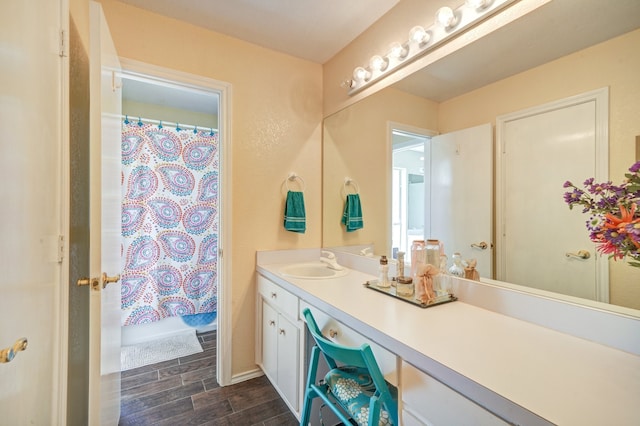 bathroom featuring vanity and walk in shower