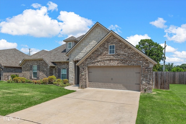 view of front facade featuring a garage and a front yard