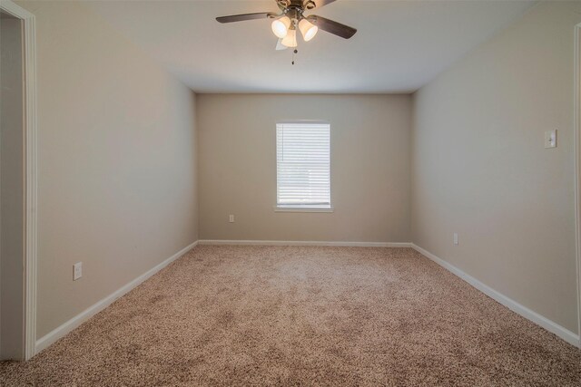 spare room featuring ceiling fan and carpet flooring