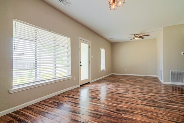 entryway with ceiling fan and hardwood / wood-style floors