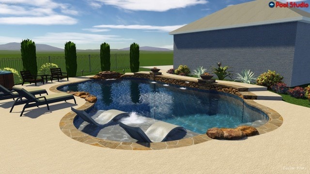 view of swimming pool featuring a patio area