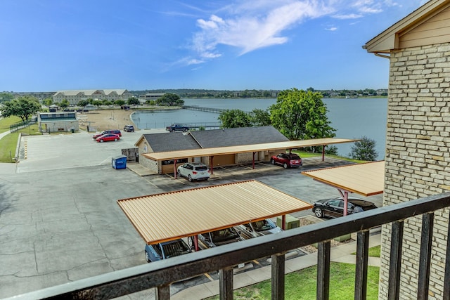 view of dock with a water view