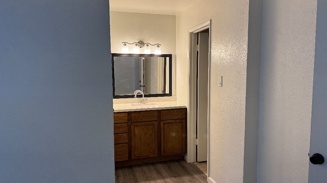 bathroom featuring wood-type flooring and vanity