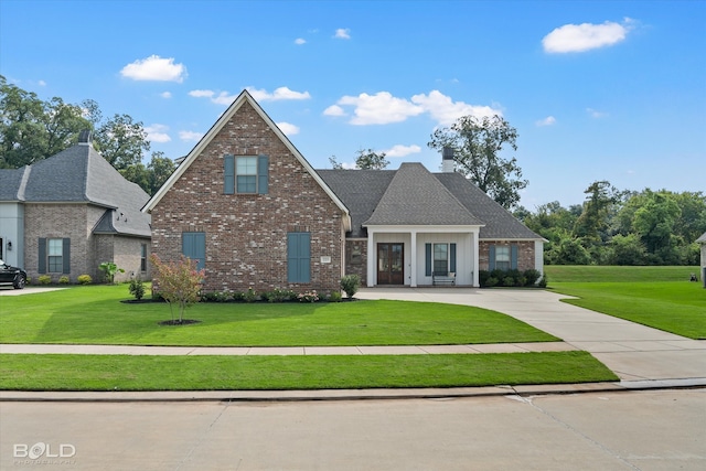 view of front of property featuring a front lawn