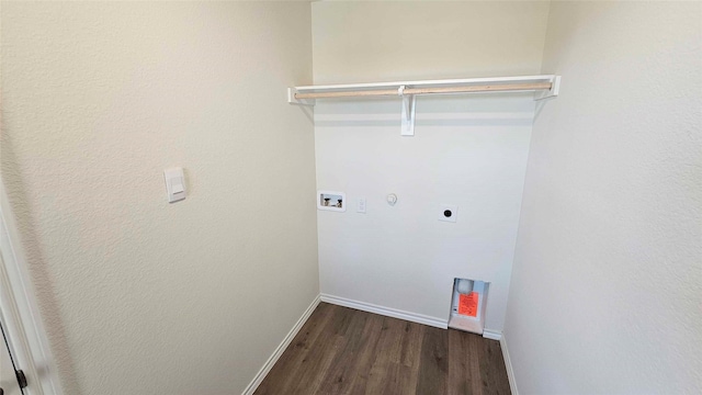 clothes washing area featuring hookup for a washing machine, electric dryer hookup, and dark hardwood / wood-style flooring